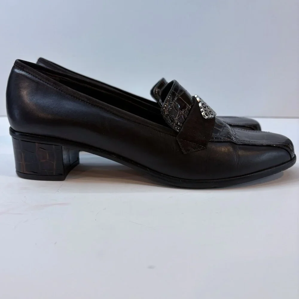 Brighton Artist Brown & Croc Laofers w/Silver Design and Low Heel 9N Retro, 90’s - Picture 2 of 10